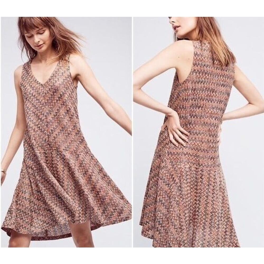 Anthropologie MAEVE Westwater Chevron Knit Lined Dress, Size XS, Coral Blue